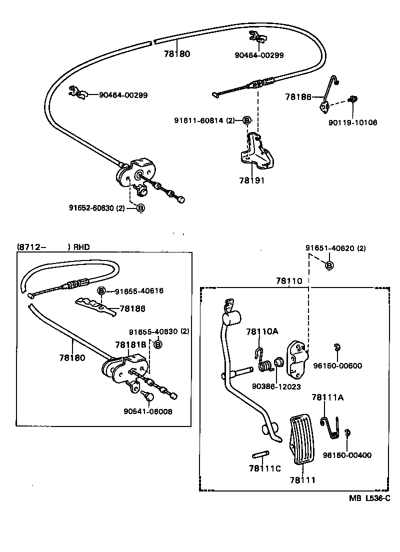 78186-20060 SUPPORT, ACCELERATOR CONTROL CABLE, NO.1 product image