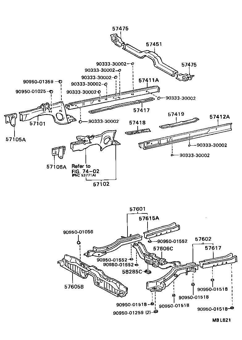 57609-20050 MEMBER SUB-ASSY, REAR FLOOR CROSS, NO.5 product image