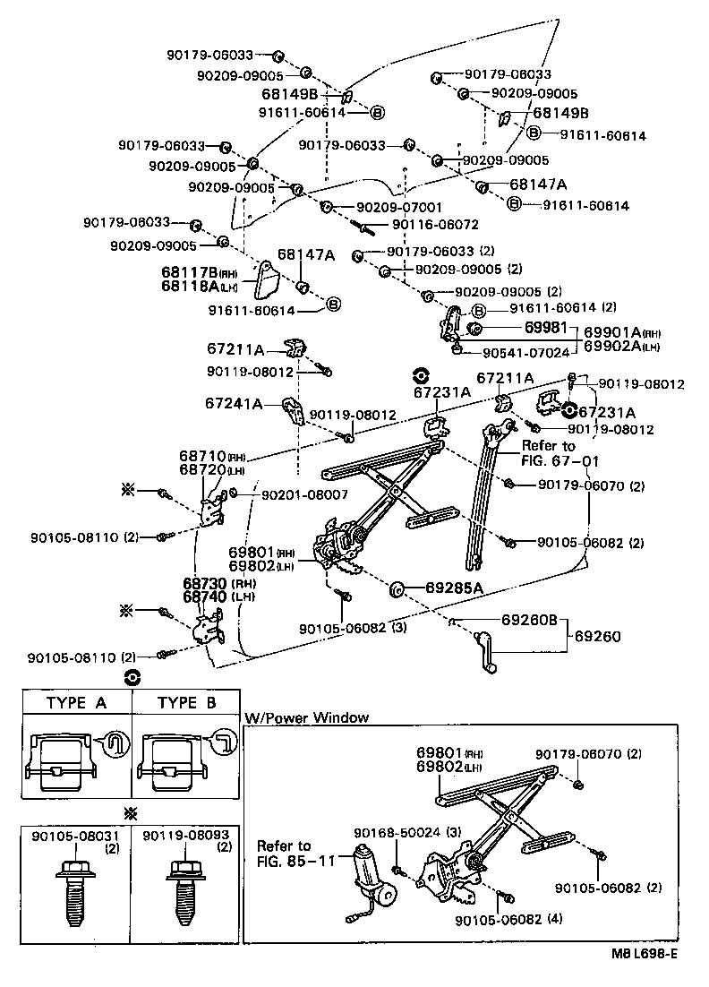Toyota 69260-22030-15 HANDLE ASSY, FRONT DOOR WINDOW REGULATOR