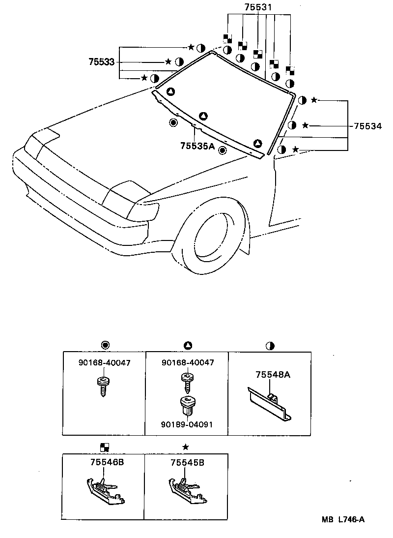75545-20070 CLIP, WINDSHIELD OUTSIDE MOULDING, NO.1 product image