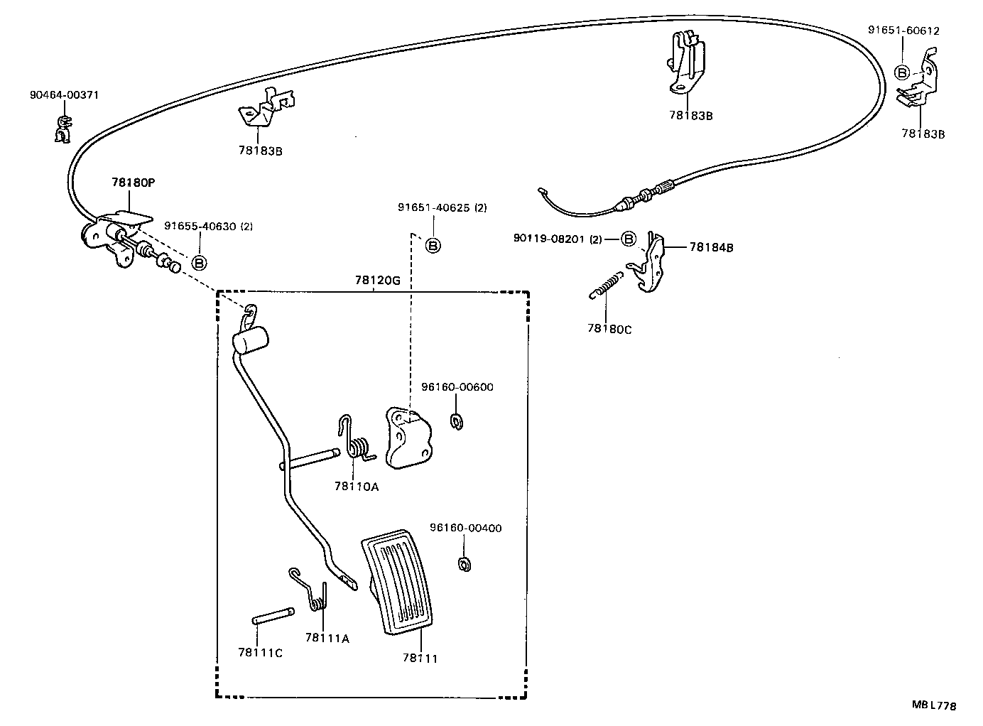 78189-20040 SUPPORT, ACCELERATOR CONTROL CABLE, NO.2 product image