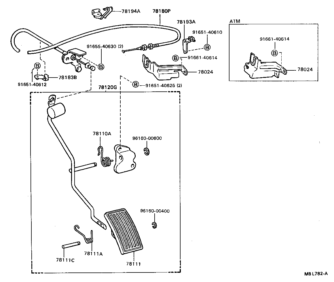78189-20040 SUPPORT, ACCELERATOR CONTROL CABLE, NO.2 product image