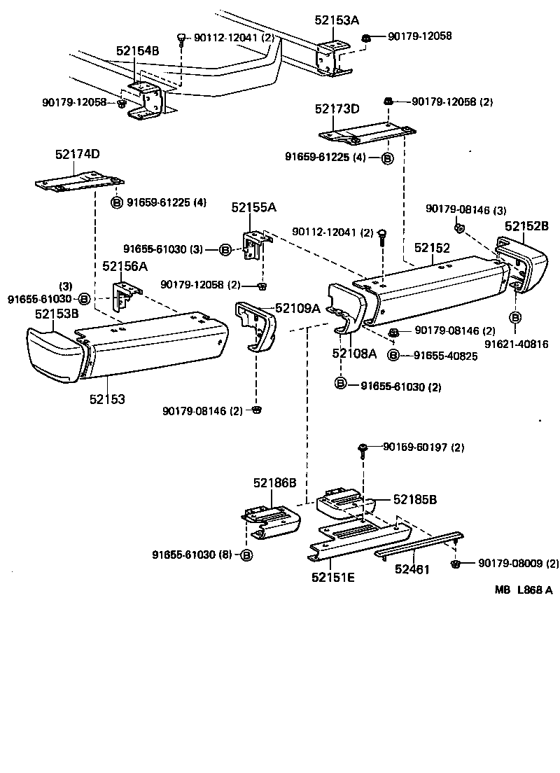 52152-90A07 BAR, REAR BUMPER, RH product image