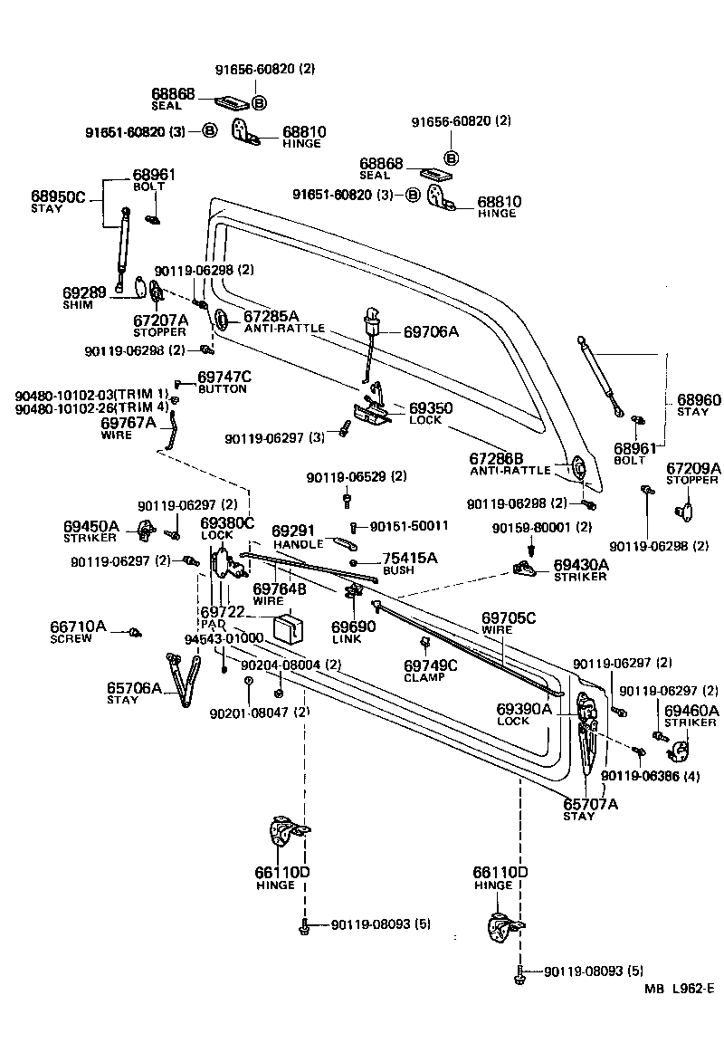 68950-69035 STAY ASSY, BACK DOOR, RH product image
