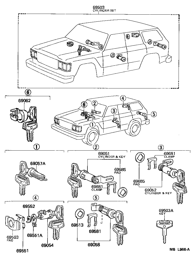 Toyota 69005-90A47 CYLINDER SET, LOCK