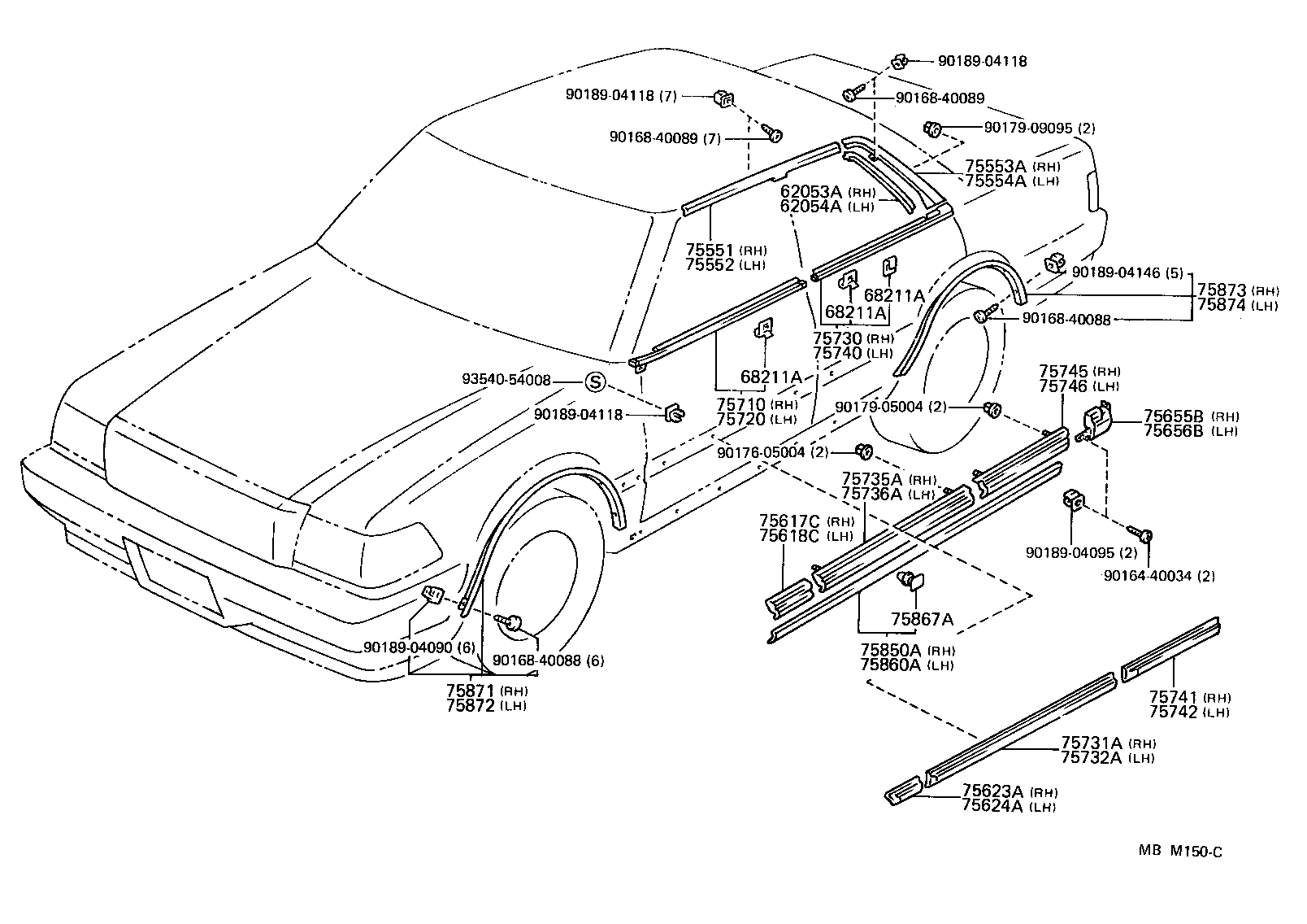 62053-30040 RETAINER SUB-ASSY, ROOF SIDE WEATHERSTRIP, REAR RH product image