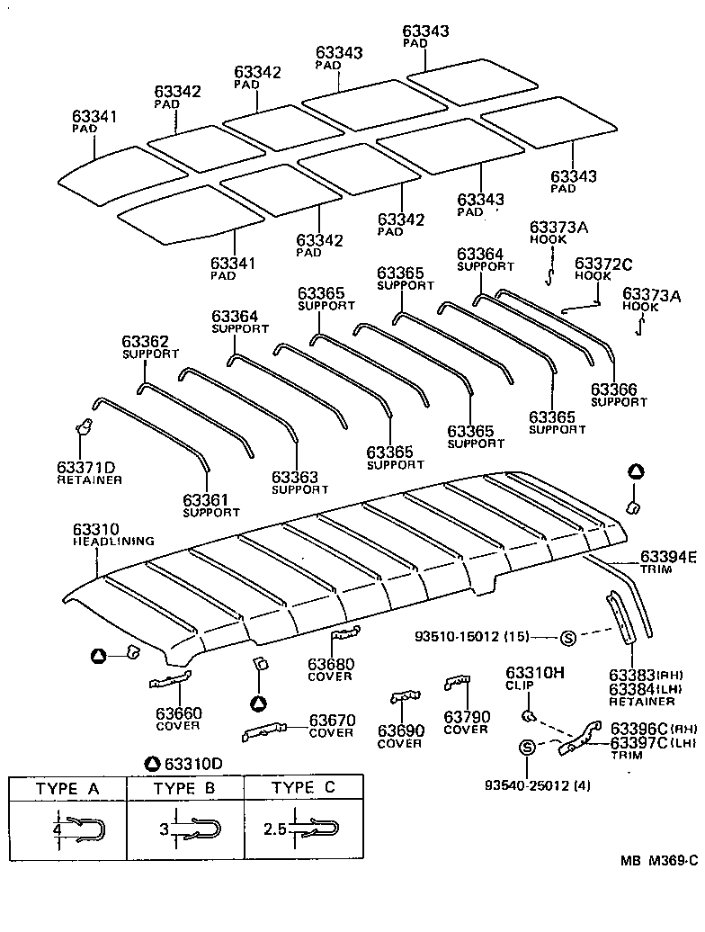 90468-04089 CLIP, ROOF HEADLINING product image