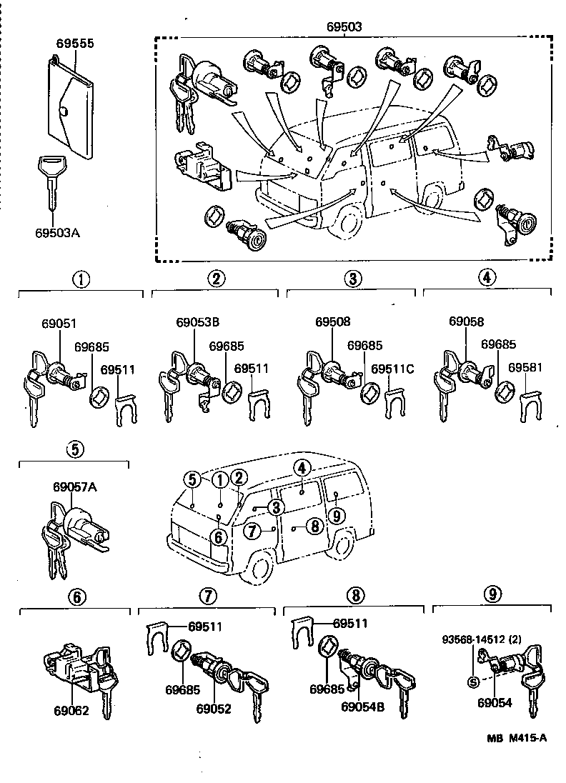 69057-95J06 CYLINDER & KEY SET, IGNITION SWITCH LOCK product image