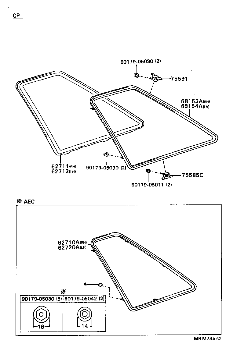 62712-24070 GLASS, QUARTER WINDOW, LH product image