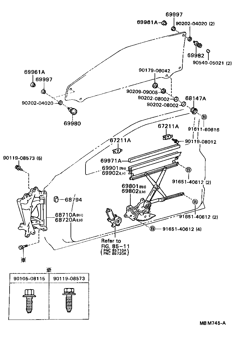 69802-24021 REGULATOR SUB-ASSY, FRONT DOOR WINDOW, LH product image
