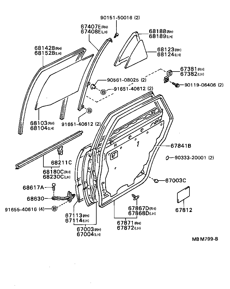 68113-20380 GLASS SUB-ASSY, REAR DOOR, RH product image