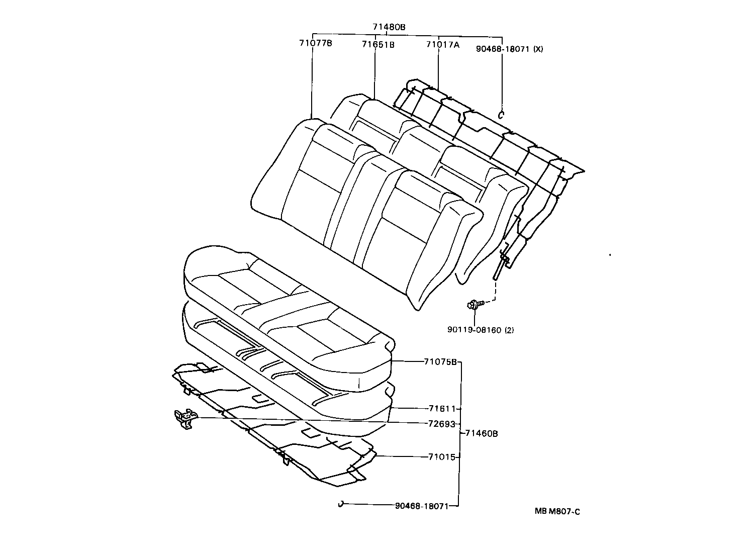 71015-20360 FRAME SUB-ASSY, REAR SEAT CUSHION, RH product image