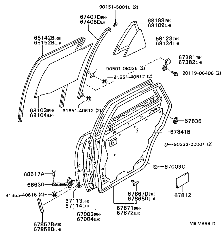 68113-95503 GLASS SUB-ASSY, REAR DOOR, RH product image