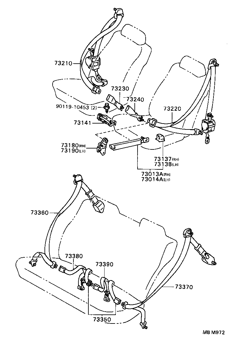 73380-32160 BELT ASSY, REAR SEAT 3 POINT TYPE, INNER, RH product image