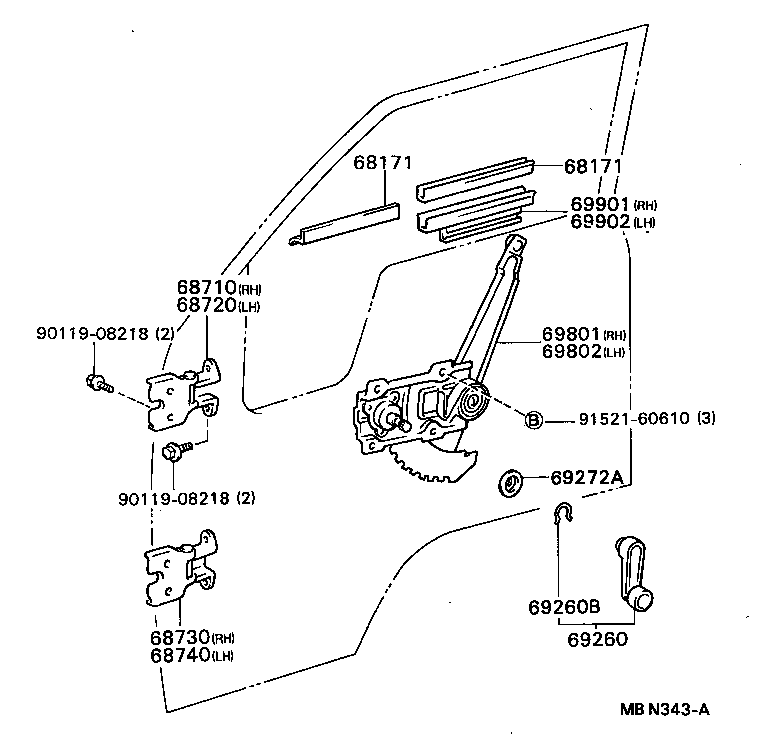 69802-95400 REGULATOR SUB-ASSY, FRONT DOOR WINDOW, LH product image