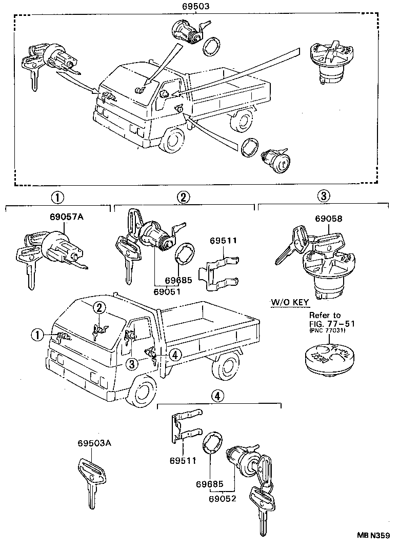 69057-95414 CYLINDER & KEY SET, IGNITION SWITCH LOCK product image