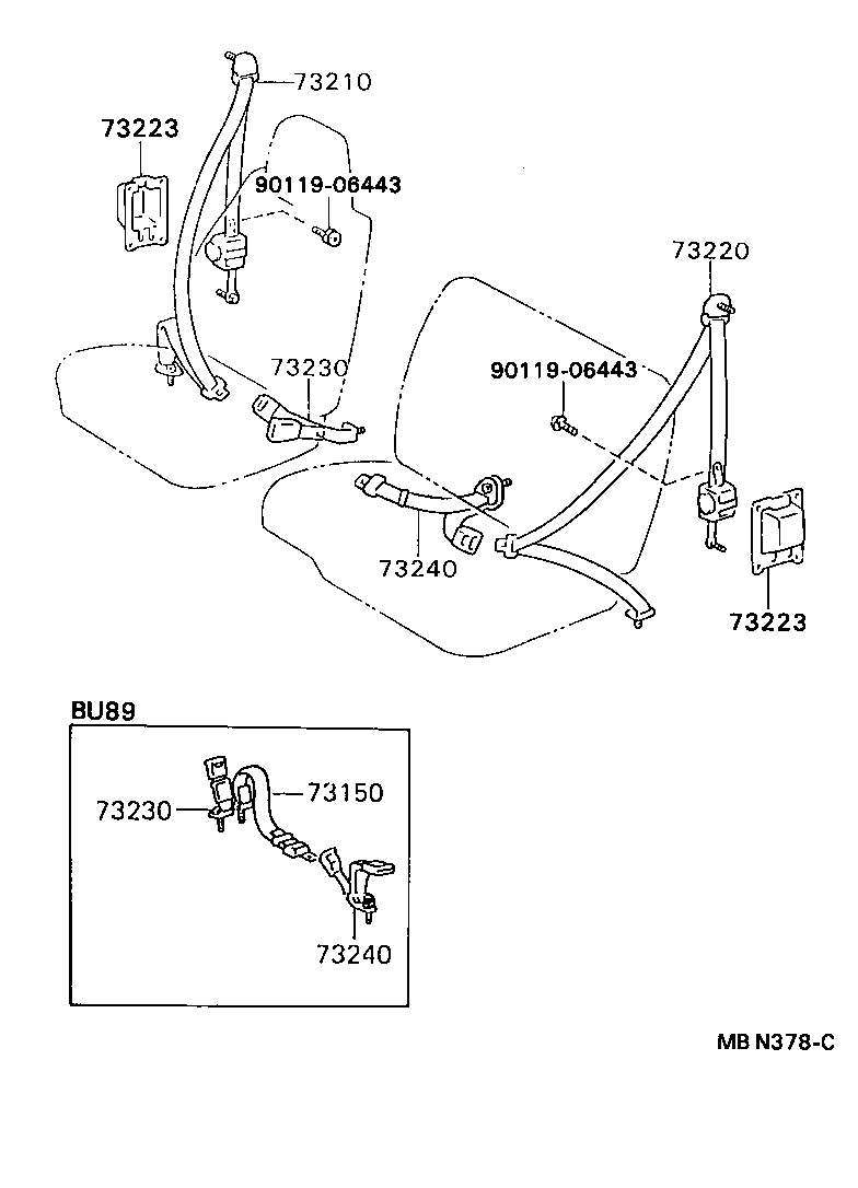 73230-37040-B2 BELT ASSY, FRONT SEAT INNER, RH product image