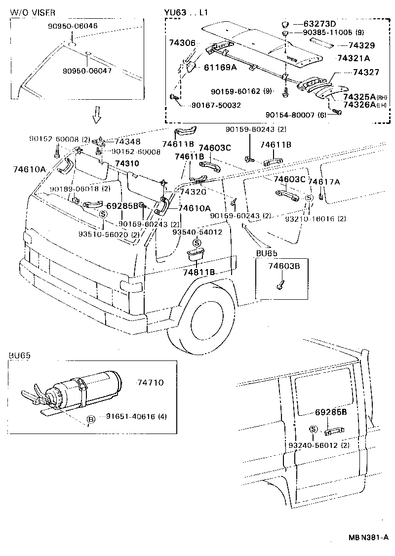 74306-95400 SUPPORT, SUB-ASSY, FRONT VISOR product image