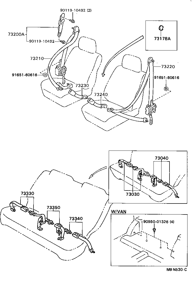 73040-20040-06 BELT ASSY, NO.1 SEAT LAP, CENTER W/INNER LH product image