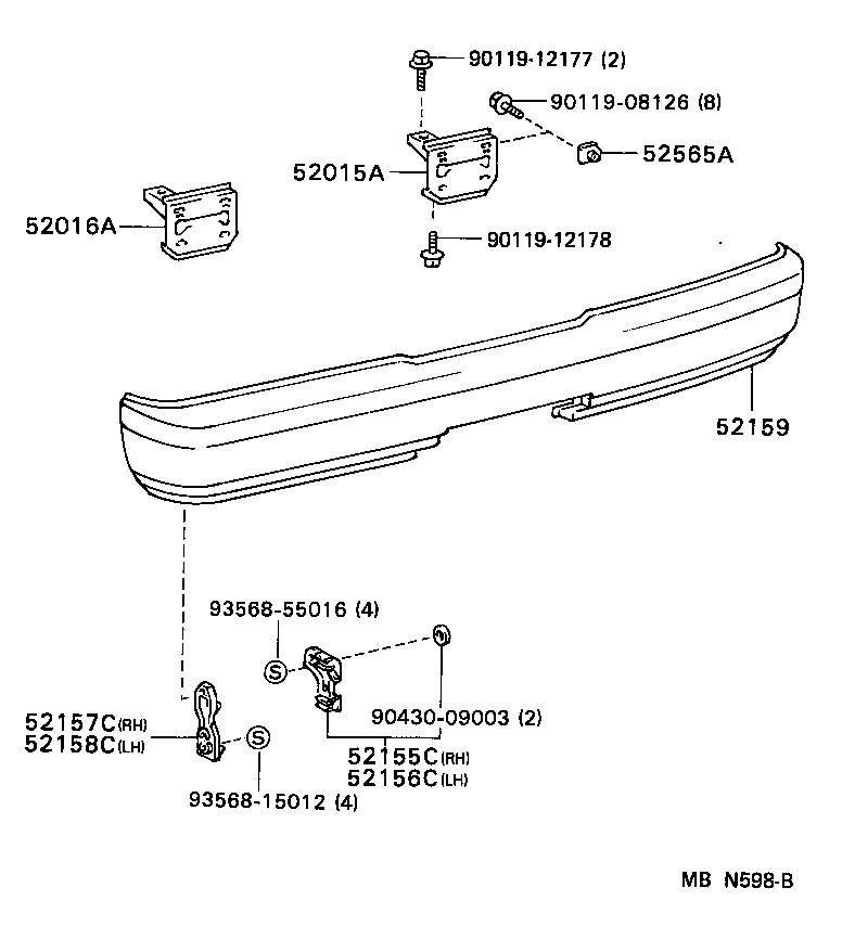 52155-16110 SUPPORT, REAR BUMPER SIDE, NO.1 RH product image