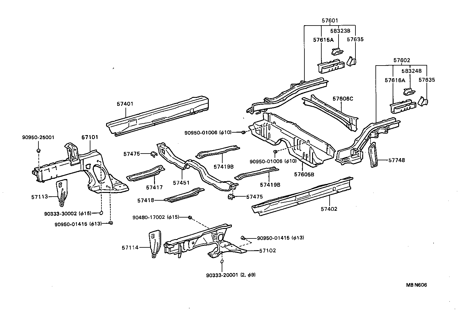 57602-16080 MEMBER SUB-ASSY, REAR FLOOR SIDE, LH product image