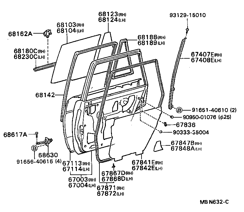 68113-16100 GLASS SUB-ASSY, REAR DOOR, RH product image
