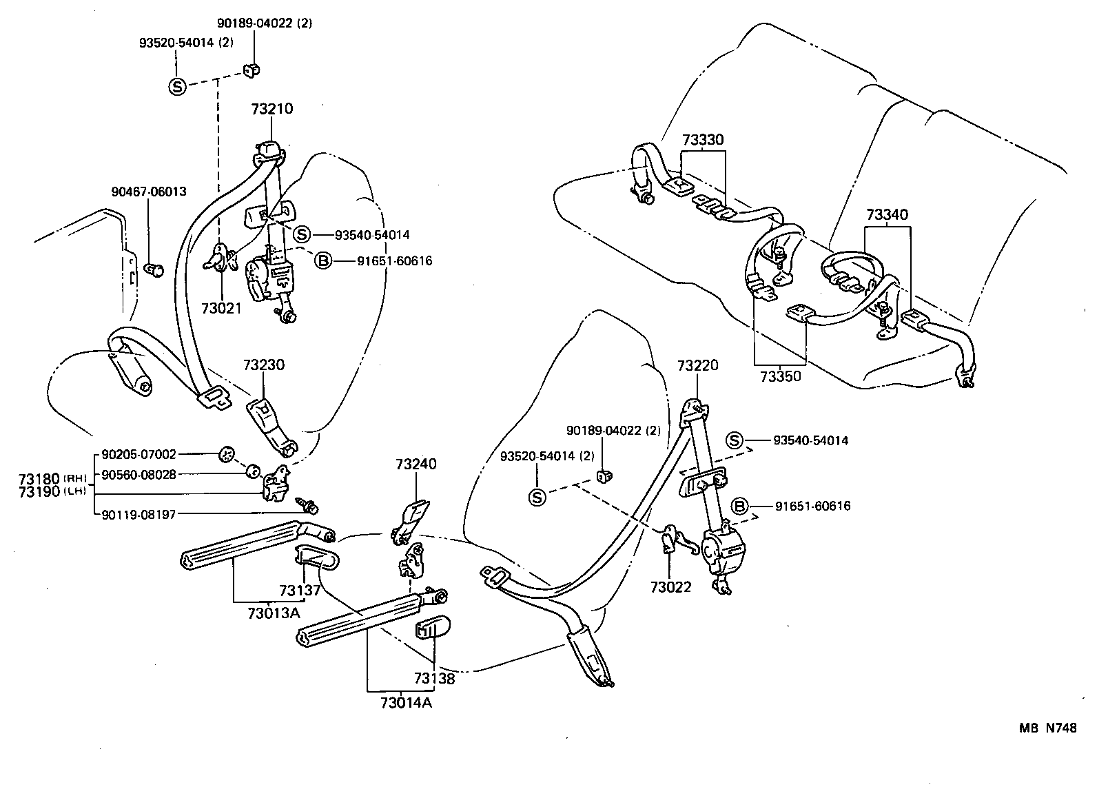 73360-14280-03 BELT ASSY, REAR SEAT 3 POINT TYPE, OUTER RH product image