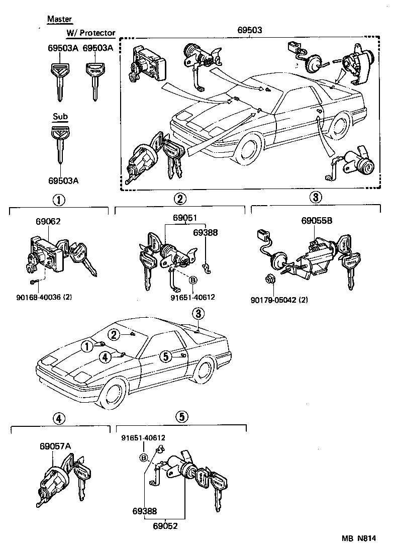 69052-14162 CYLINDER & KEY SET, DOOR LOCK, LH product image