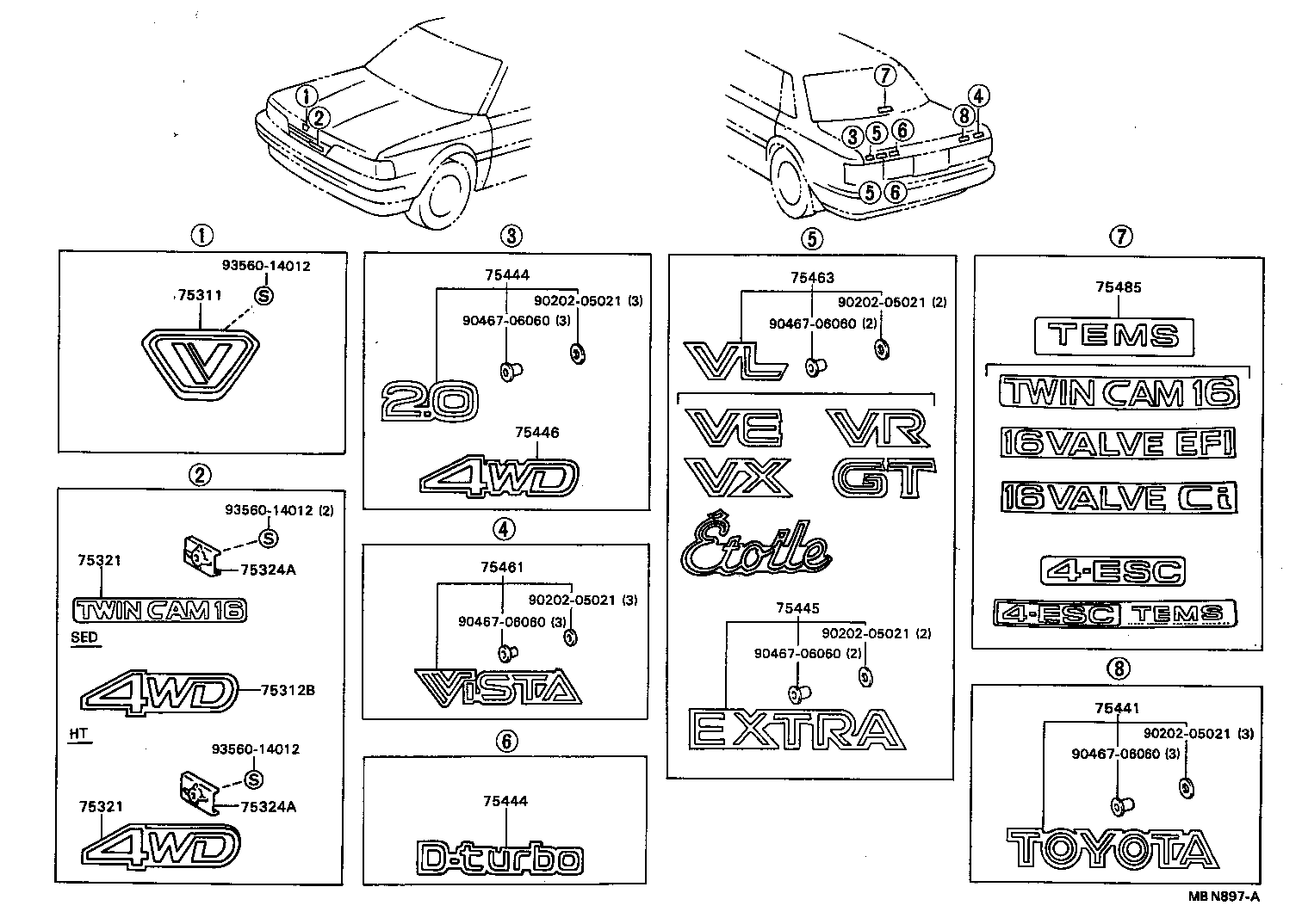 75350-22010 EMBLEM ASSY, FRONT FENDER product image