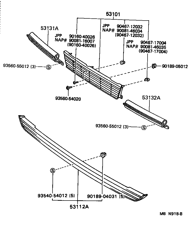 Toyota 53101-03010 GRILLE SUB-ASSY, RADIATOR