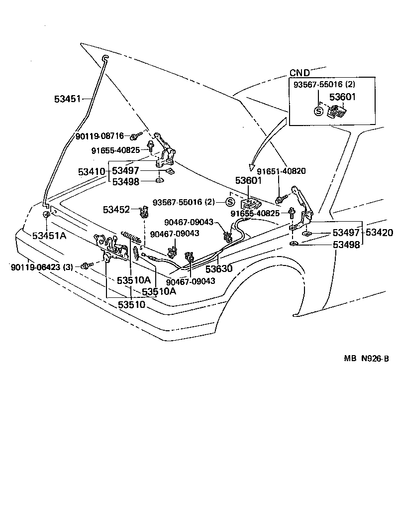 Toyota 53630-03010 CABLE ASSY, HOOD LOCK CONTROL