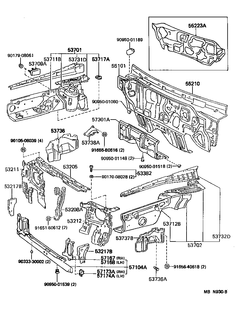 Toyota 53701-32913 APRON SUB-ASSY, FRONT FENDER, RH