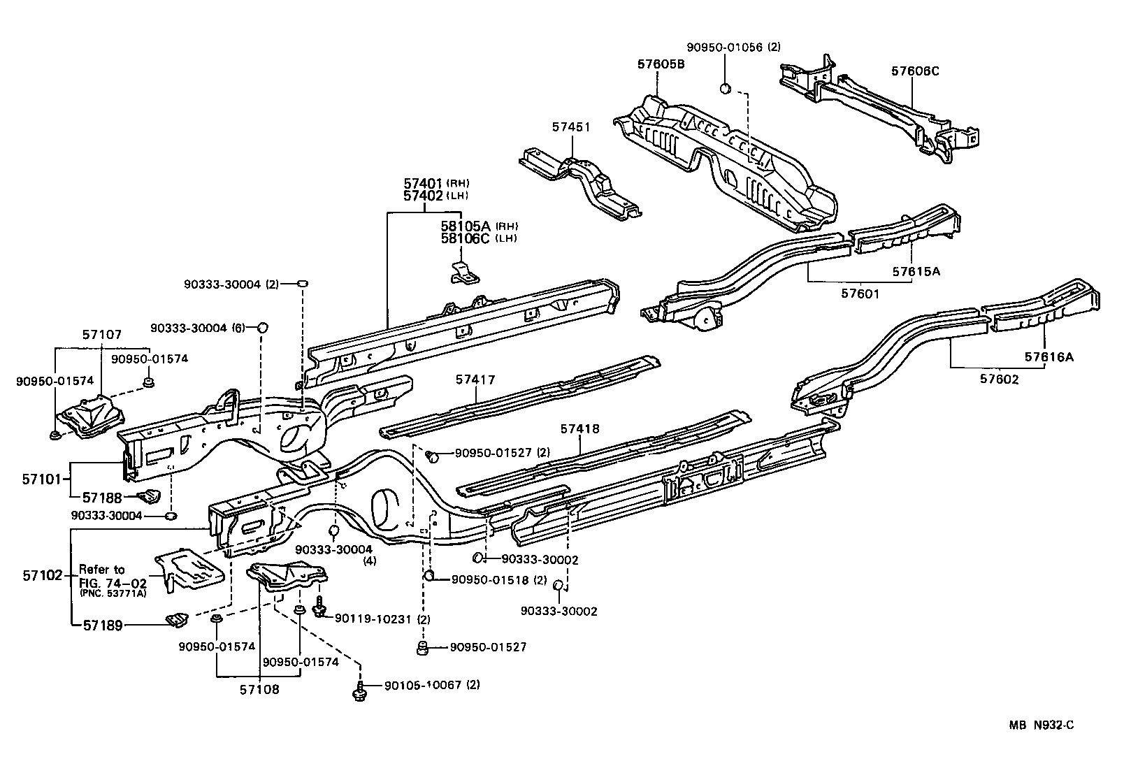 Toyota 57601-32130 MEMBER SUB-ASSY, REAR FLOOR SIDE, RH