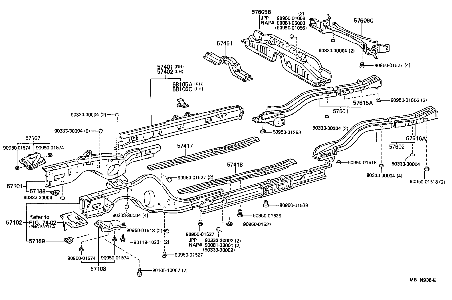 Toyota 57606-03010 MEMBER SUB-ASSY, REAR FLOOR CROSS, NO.2