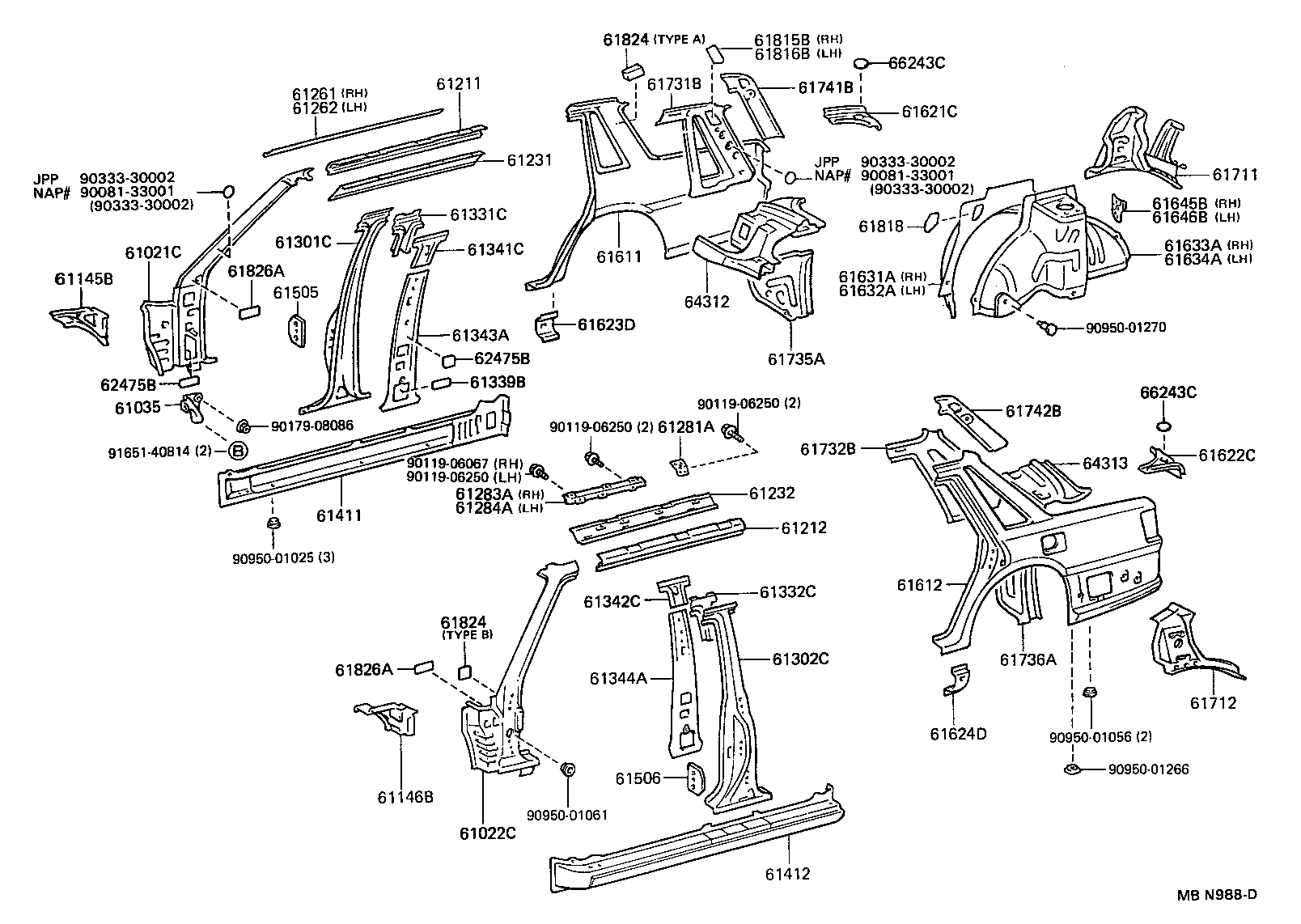 Toyota 61302-03900 PILLAR SUB-ASSY, CENTER BODY, OUTER LH