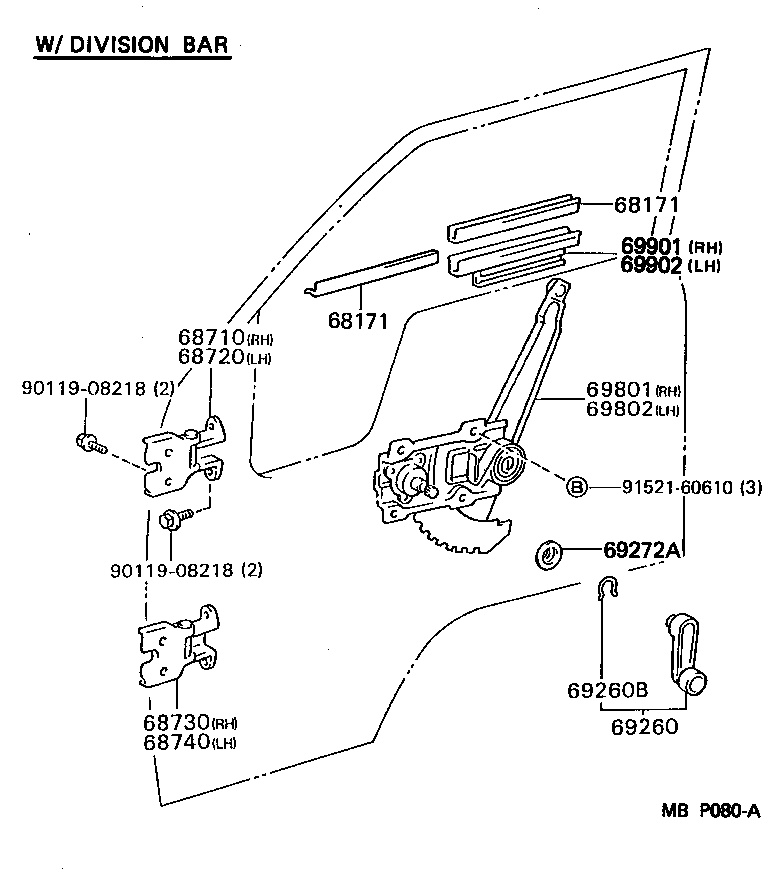 69810-95405 REGULATOR SUB-ASSY, FRONT DOOR WINDOW, RH product image