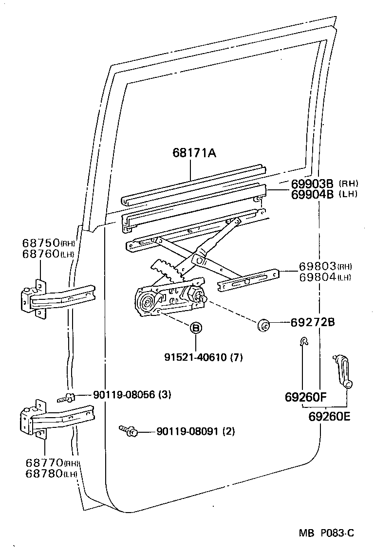 68750-95401 HINGE ASSY, REAR DOOR, UPPER RH product image