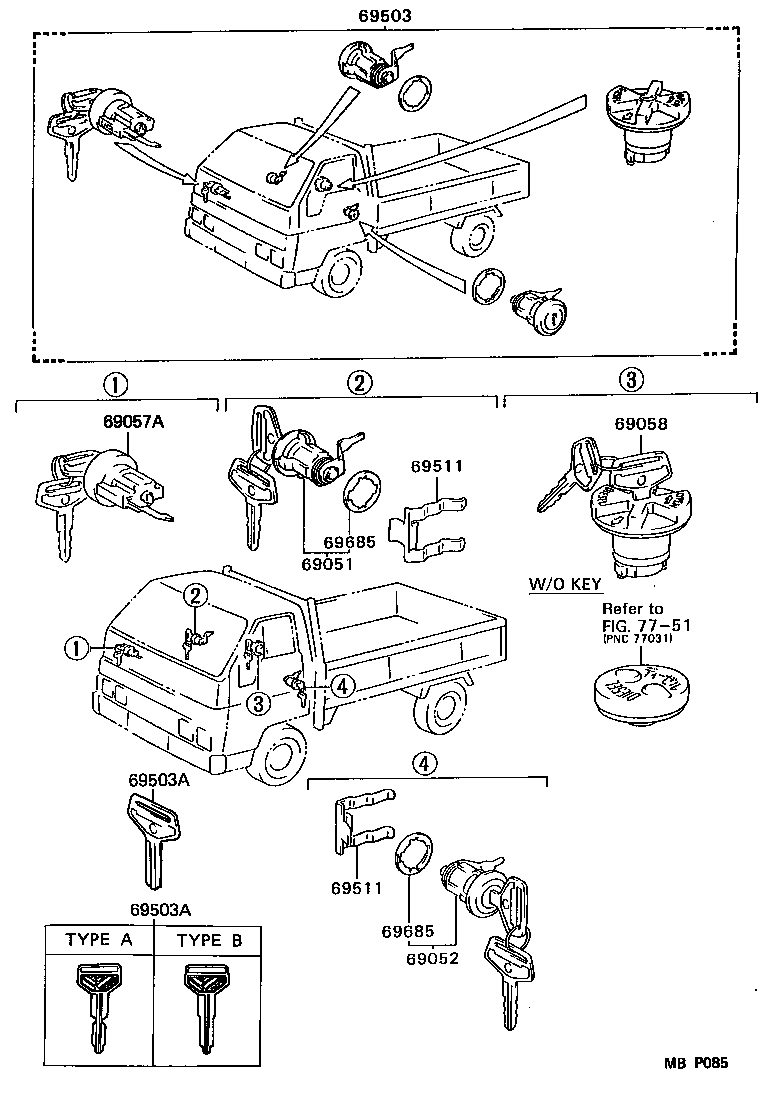 69057-95413 CYLINDER & KEY SET, IGNITION SWITCH LOCK product image