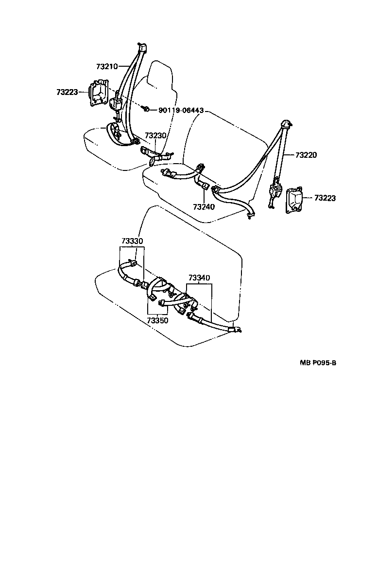 73360-37010-B0 BELT ASSY, REAR SEAT 3 POINT TYPE, OUTER RH product image