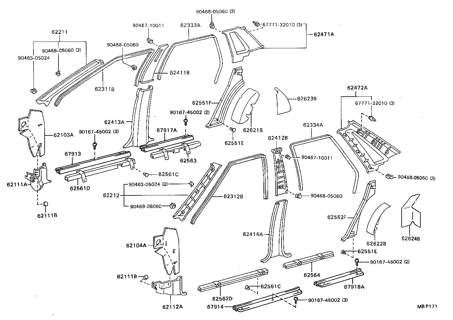 62470-32100-06 GARNISH, ROOF SIDE, INNER RH product image