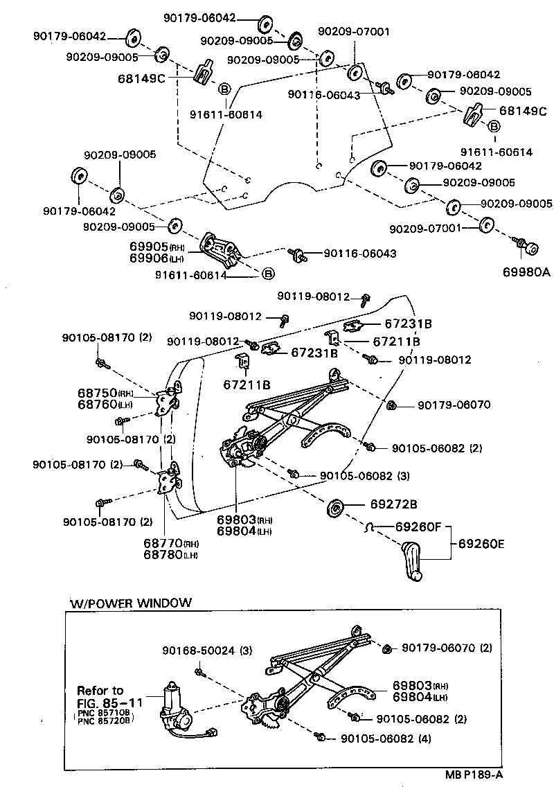 69804-32040 REGULATOR SUB-ASSY, REAR DOOR WINDOW, LH product image