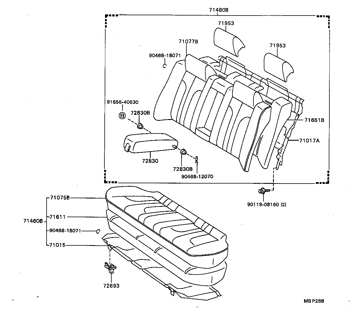 71015-32060 FRAME SUB-ASSY, REAR SEAT CUSHION product image