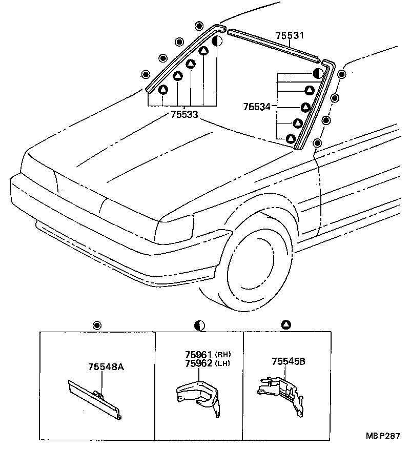 75533-03010 MOULDING, WINDSHIELD, OUTSIDE RH product image