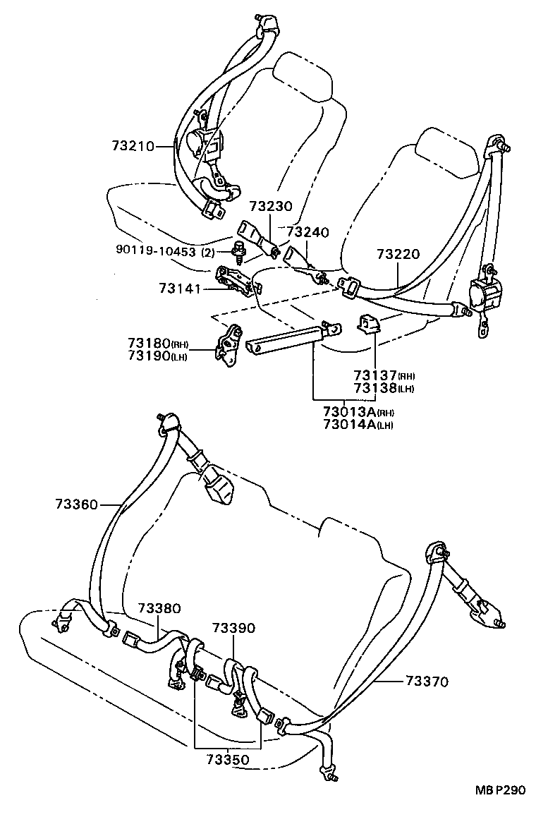 73350-32210-04 BELT ASSY, REAR SEAT LAP TYPE, CENTER product image