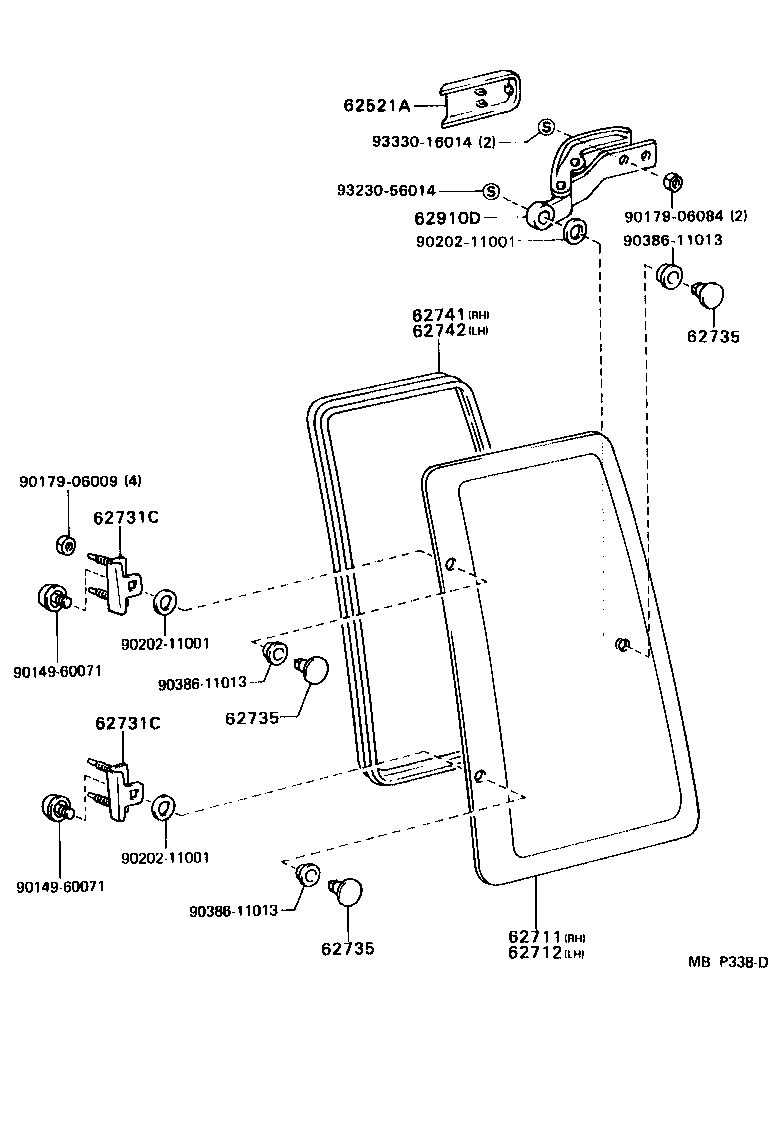 Toyota 62711-04010 GLASS, QUARTER WINDOW, RH