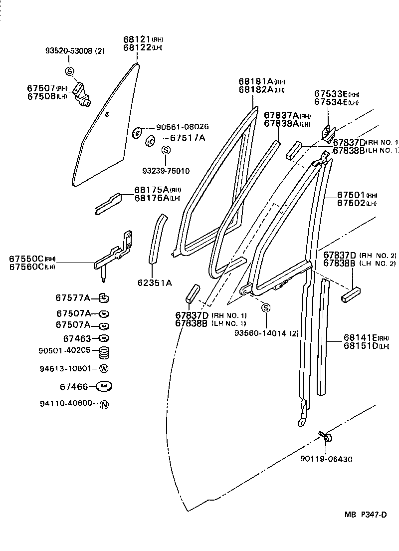 Toyota 67534-89103 SEAL, FRONT DOOR DIVISION BAR, LH