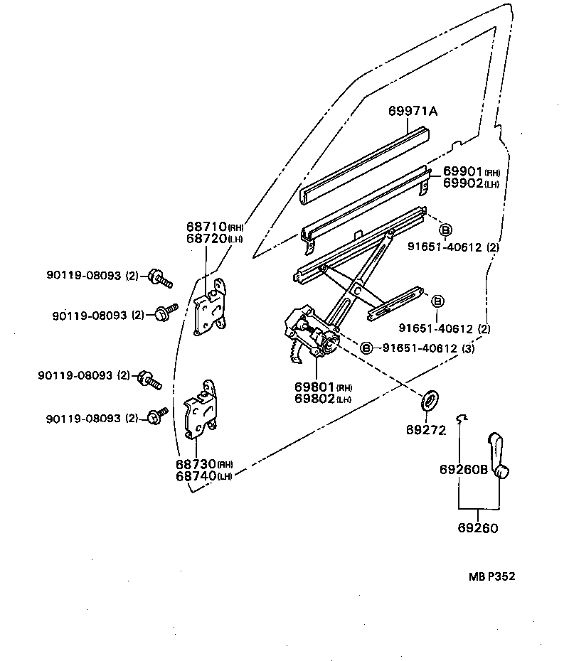 69802-35080 REGULATOR SUB-ASSY, FRONT DOOR WINDOW, LH product image