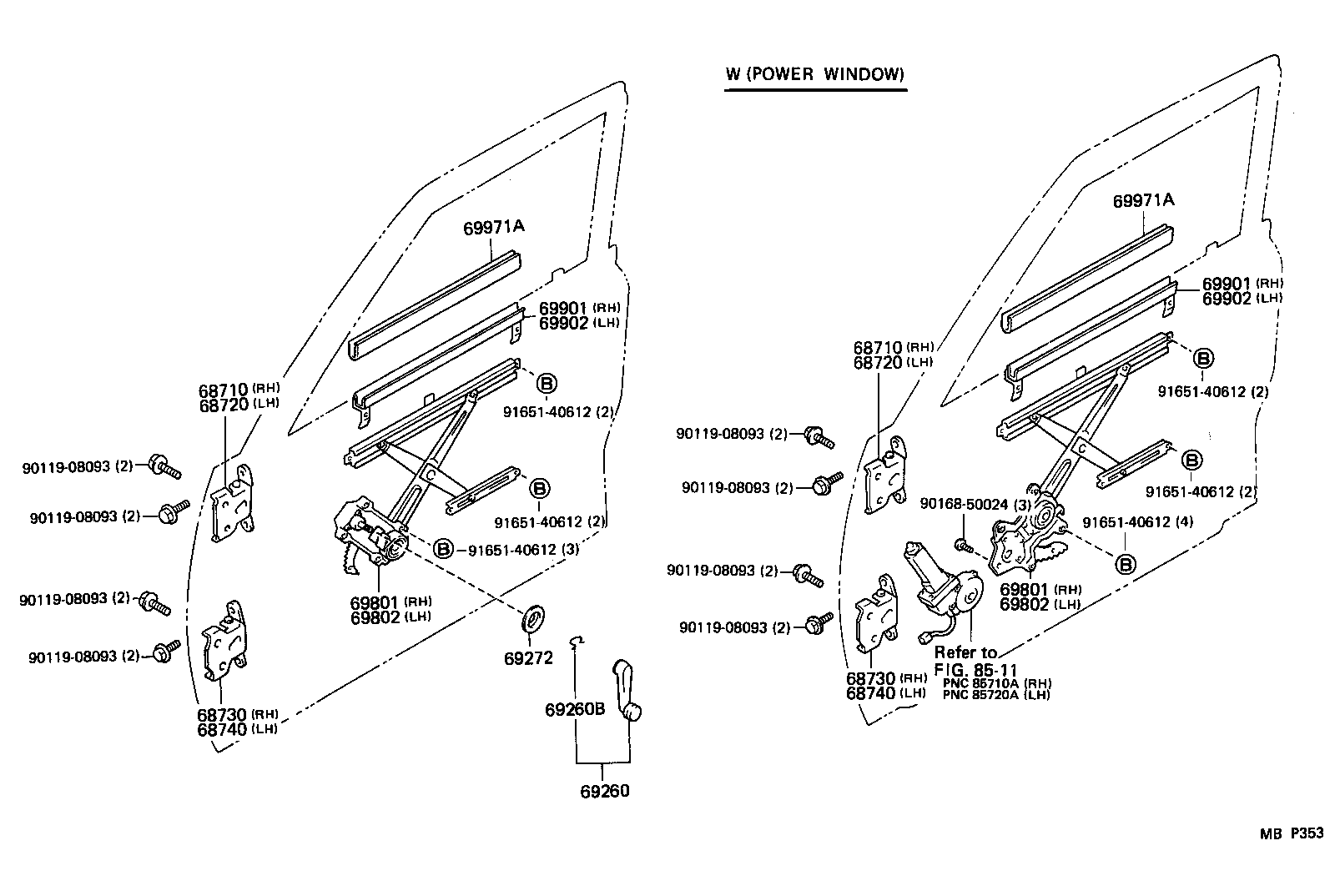 69802-89115 REGULATOR SUB-ASSY, FRONT DOOR WINDOW, LH product image