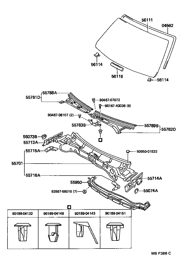 Toyota 56116-22040 SPACER, WINDSHIELD GLASS