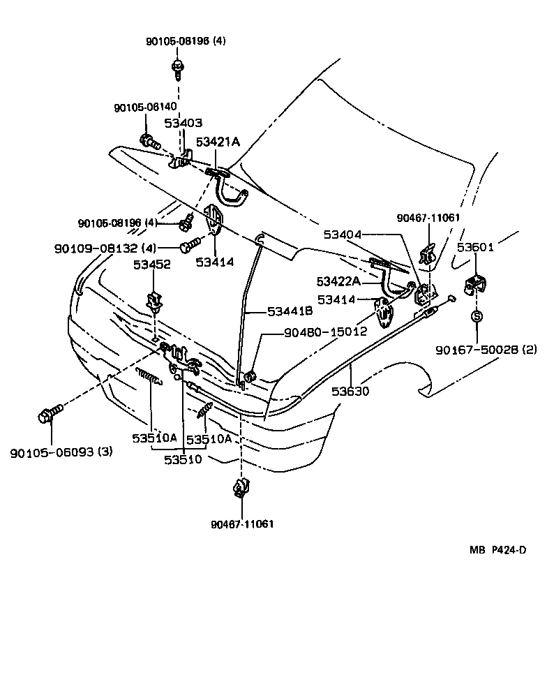 Toyota 53630-04010 CABLE ASSY, HOOD LOCK CONTROL